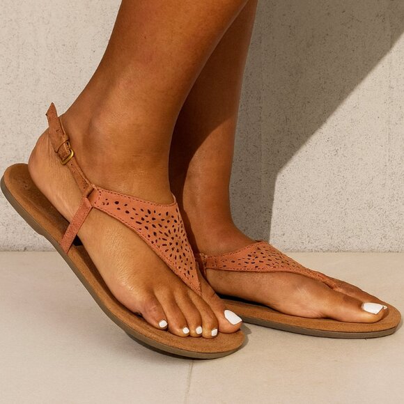 Vionic Women's Kirra T-Strap Perforated Leather Slingback Sandals size 8 - Picture 1 of 6